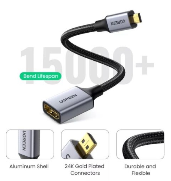 Cáp dữ liệu VIDEO micro HDMI male sang HDMI female dài 25cm Ugreen (10553)