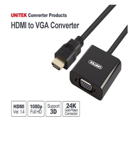 Cáp chuyển HDMI to VGA-Audio Unitek Y-6333 